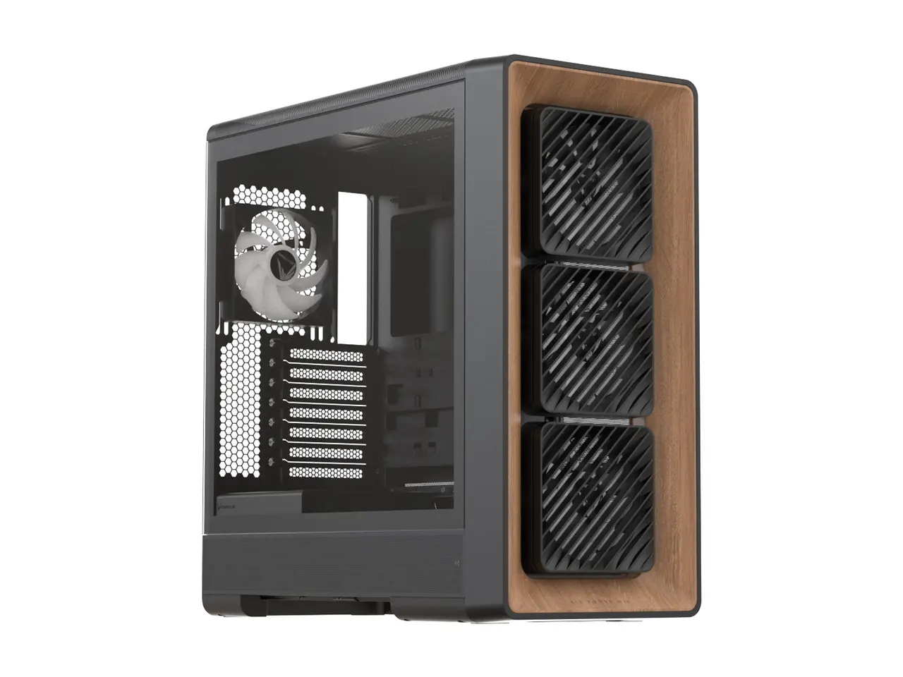 Formula V Line Air Power G10 Black Wood Mid-Tower ATX PC Case, Adjustable 0°/10° Front Airflow, 360mm Radiator Support, 420mm GPU Clearance, USB-C