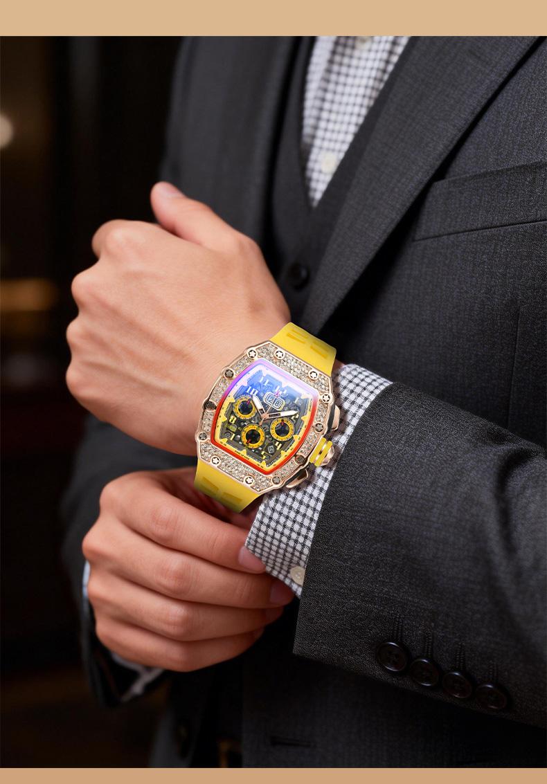 Men's Luxury barrel-shaped watch​ Rhinestone Embellished Watch IncludedFashion Timeless ClassicWatch Flash Sale -Fashionable itis elegant, Water-Resistant Watch – Perfect for Any Occasion​ durable, and the perfect choice foreverydaywear. with Gift Box