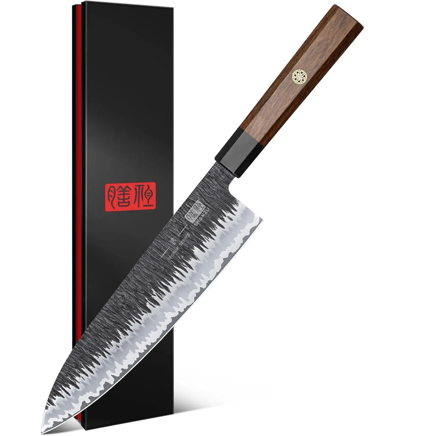 8-Inch Japanese Gyuto Chef Knife with Magnetic Sheath, Hand-Forged 9-Layer High-Carbon 10Cr15MoV Steel Blade; Ultra-Sharp, Long-Lasting Professional Sashimi Cutlery, Ergonomic Solid Rosewood Handle for Comfortable Daily & Commercial Cooking Use