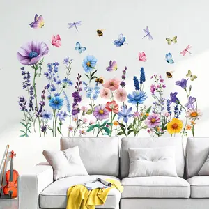 Self Adhesive Dragonfly Floral Wall Stickers - Removable Wall Decals,DIY Artistic Wall Decor,Colorful Wallpaper for Home Bedroom Decoration