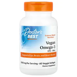 Doctor's Best Vegan Omega-3,  EPA+DHA, 60 Veggie Softgels (1,000 mg per Softgel)