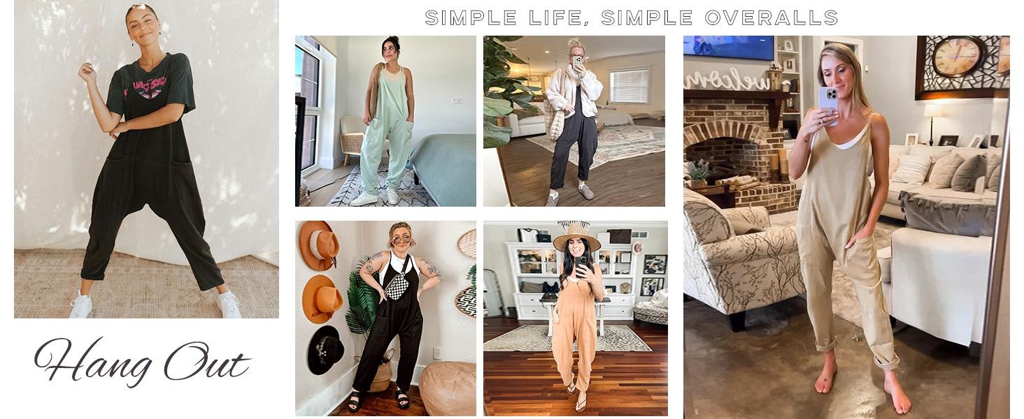 Molitree Women's Causal Jumpsuits V Neck Sleeveless Harem Overalls Stretchy Adjustable Strap Romper with Pockets