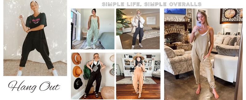 Molitree Women's Causal Jumpsuits V Neck Sleeveless Harem Overalls Stretchy Adjustable Strap Romper with Pockets