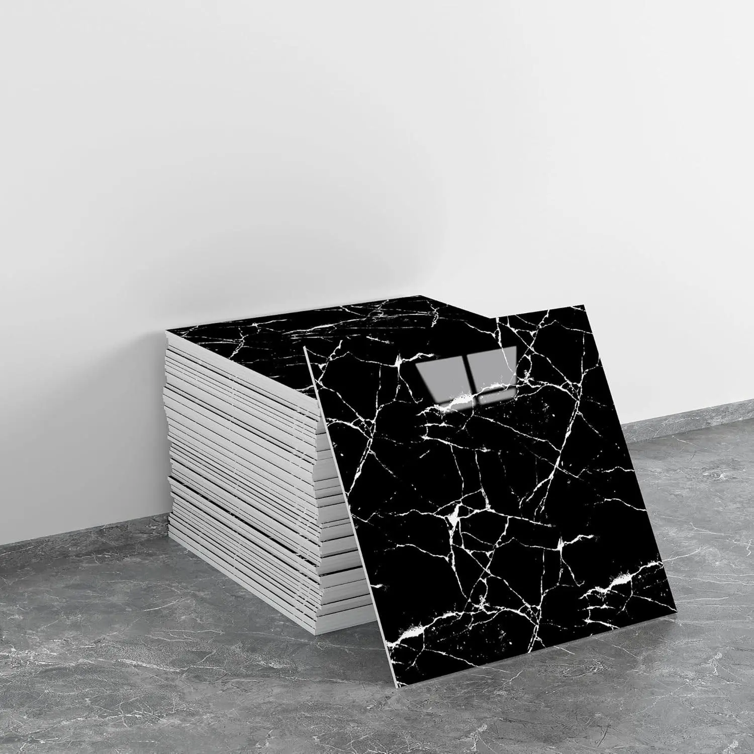 10/20pcs marble ready-to-peel waterproof PVC shower wall panels, bathroom Peel Stick Tiles, suitable for bedrooms, kitchens, Stick on Backsplash, Removable Decorative Backsplash, 30 cm x 30 cm (black,19.4 square feet) Home Decor