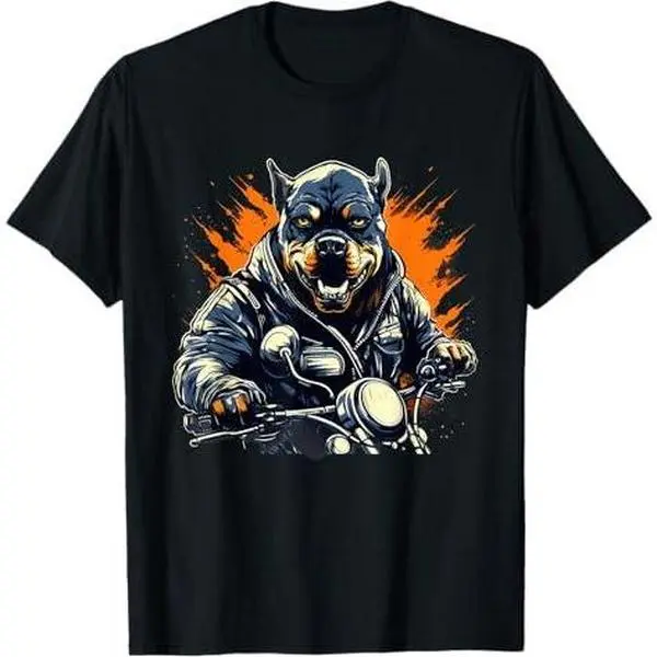 Biker American Bully Dog Riding Motorbike T-Shirt