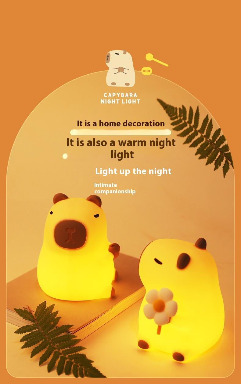 Adorable Capybara Night Light Lamp-Soft Silicone,Rechargeable, Perfect Bedroom Decor & Gift for Kids/Adults