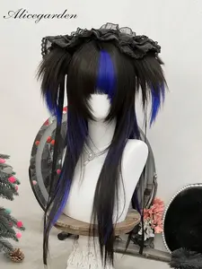 alicegarden 1 Synthetic Heat-Resistant Wig With Bangs, Multi Colored Long Straight Wig, 30 Feet Long, Made Of Fiber, Suitable For Daily Party Use, Natural Simulation Wig