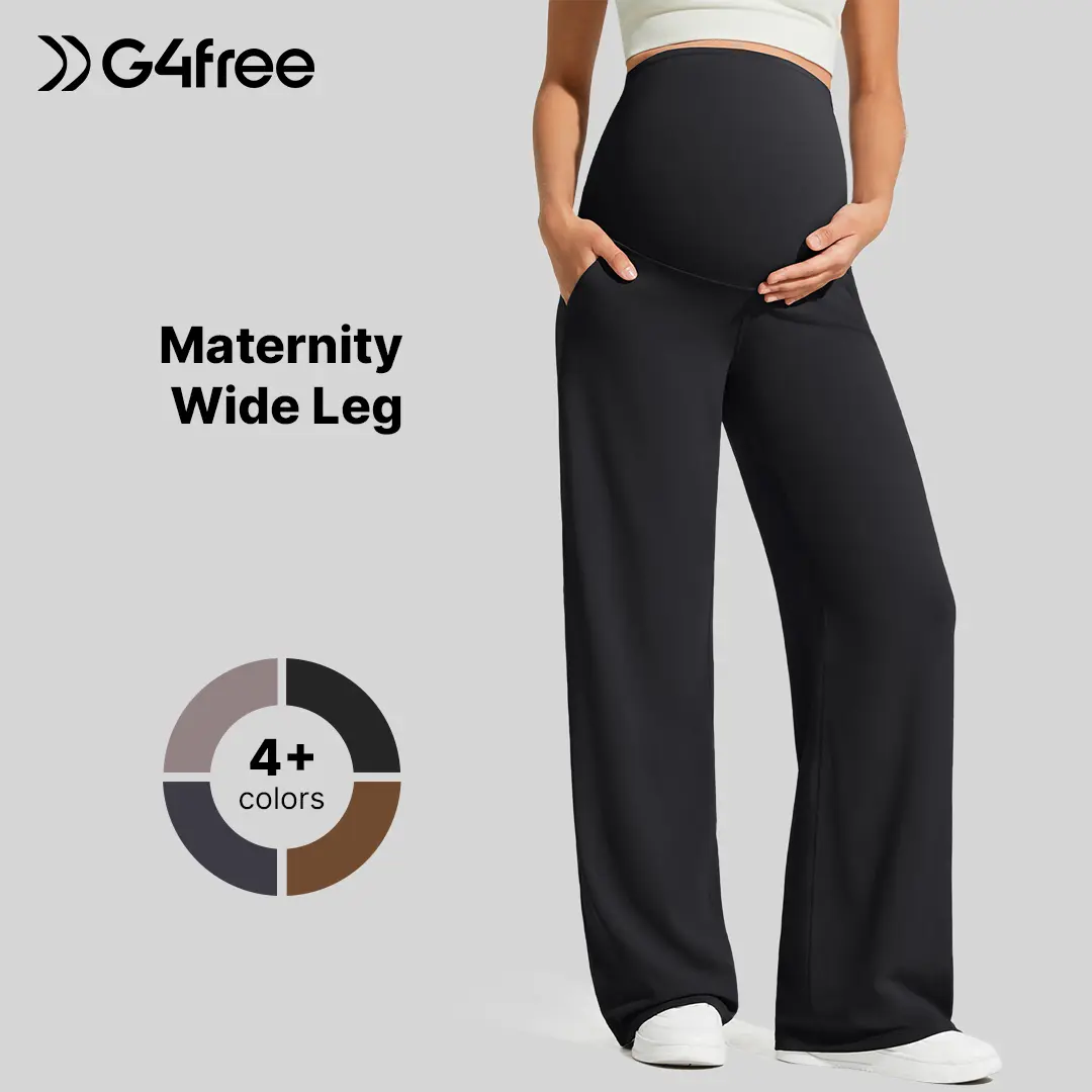 G4Free BareFeel Maternity Wide Leg Pants with Pockets - Over The Belly, Stretchy, Maternity Workout Clothes, Pregnancy Activewear for Work, Postpartum Outfits