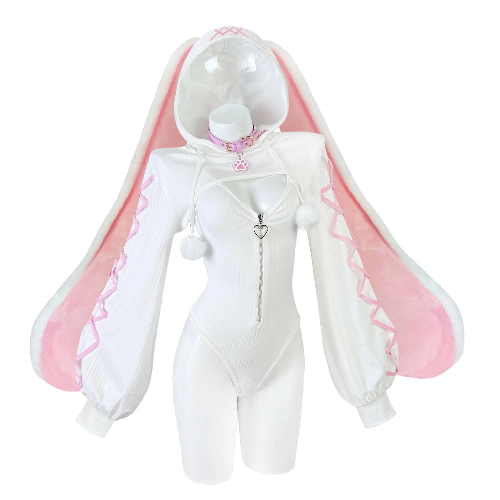 KORURACLUB Women Bunny Jumpsuit Heart Lock Party Outfit