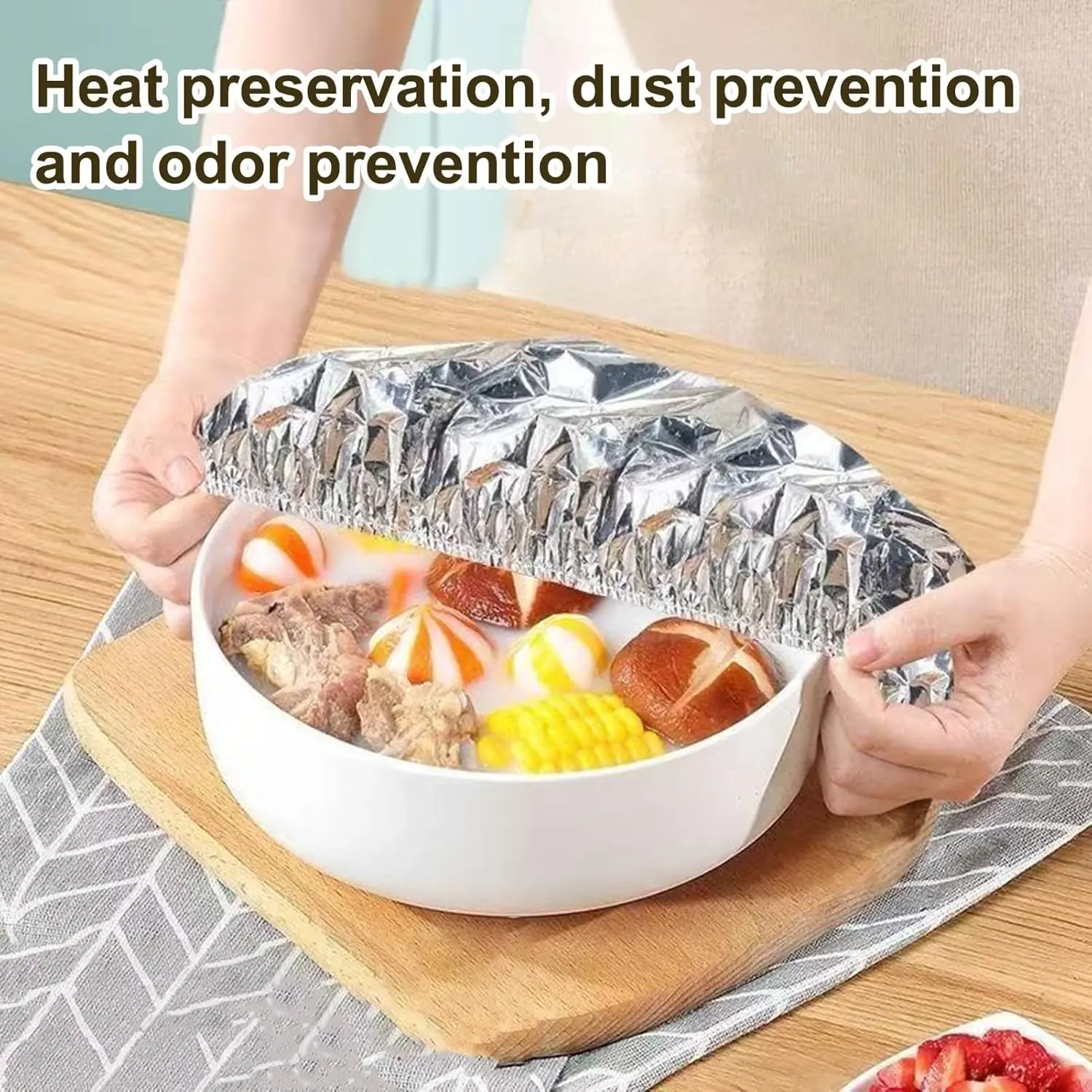 Aluminum Foil Food Insulation Cover, Durable Reusable Material, Microwave & Refrigerator Safe, Essential Kitchen Storage Solution, Heat Preservation, Dust Prevention, Odor Prevention, Refrigerator Friendly, Aluminum Foil Food Covers