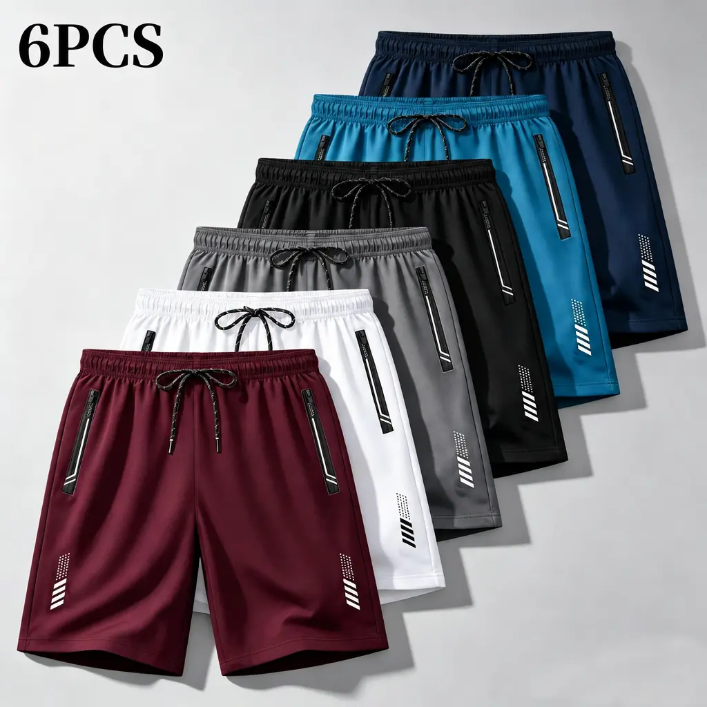 Summer men’s lightweight breathable quick-dry beach shorts - men’s drawstring shorts with zippered pockets, breathable everyday men’s shorts