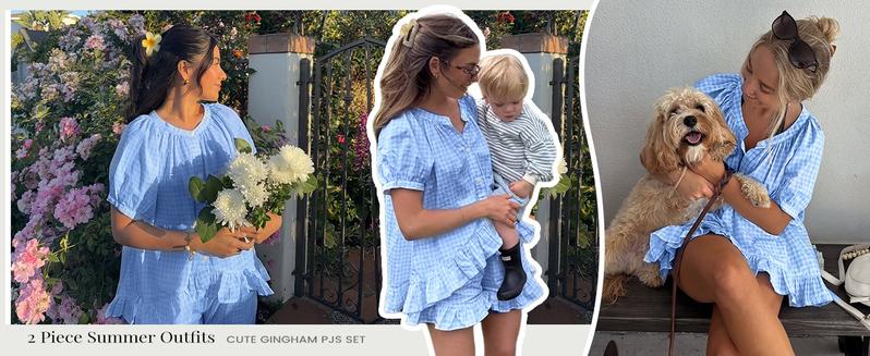 Arssm Women’s Gingham Pajamas Set – 2-Piece Cotton PJs with Ruffle Babydoll Shirt & Plaid Shorts for Cozy Sleepwear & Lounge Outfits