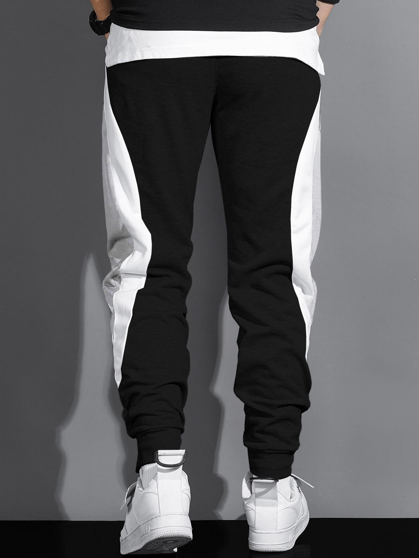 3 pack Men's Regular Fit  Splicing color Drawstring Waist Sweatpants, Casual Pocket Design Pants for Fall & Winter, Men's Trousers for Daily Wear