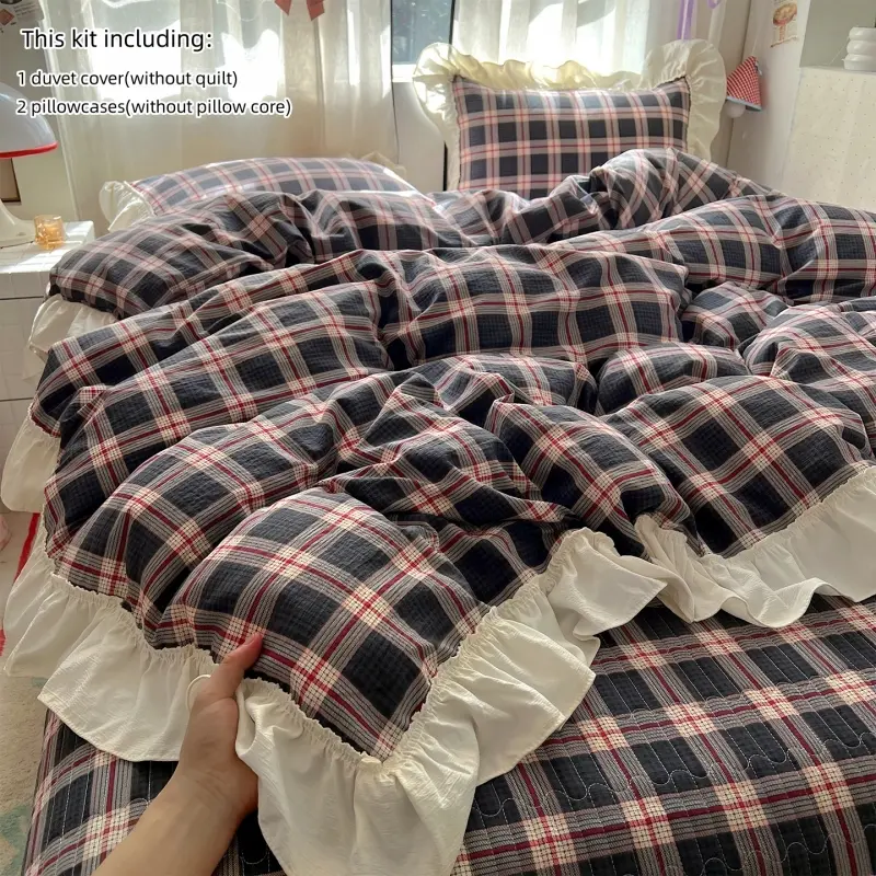 3-Piece Lace Trim Butterfly Print Bedding Set, Includes duvet cover & Pillowcases (no Insert), Soft Breathable Fabric, All-Season Use, Bed Sheets Set, Bed Sets Supplies