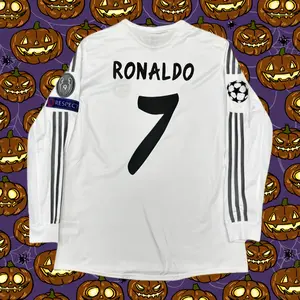 1314 Home Retro White#7 Ronaldo LongSleeved Soccer Jersey