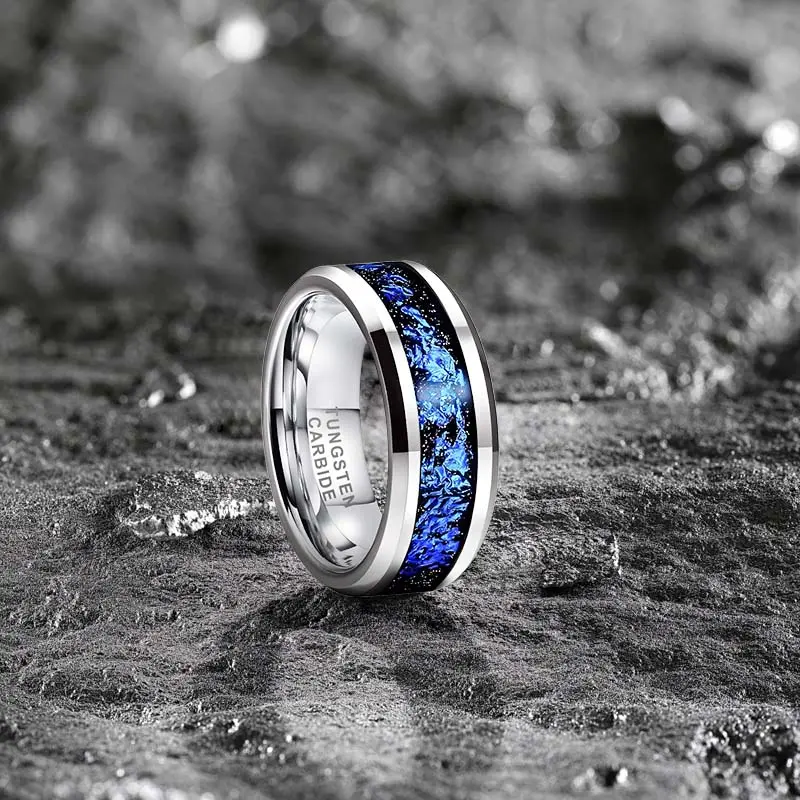 Yonifu Men's 8mm Tungsten Carbide Ring with Blue Galaxy Inlay, Scratch-Resistant Comfort Fit Wedding Band for Anniversary & Birthday, Male Wedding Bands, Everyday Wear, Galaxy Look, Round Band