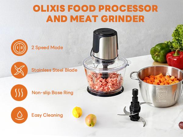 Electric Food Processor, 450W Meat Grinder & Vegetable Chopper with 2 Bowels for Home Use, Food Chopper with Double S-Blades for Vegetable, Onion, Garlic, Meat, Nuts