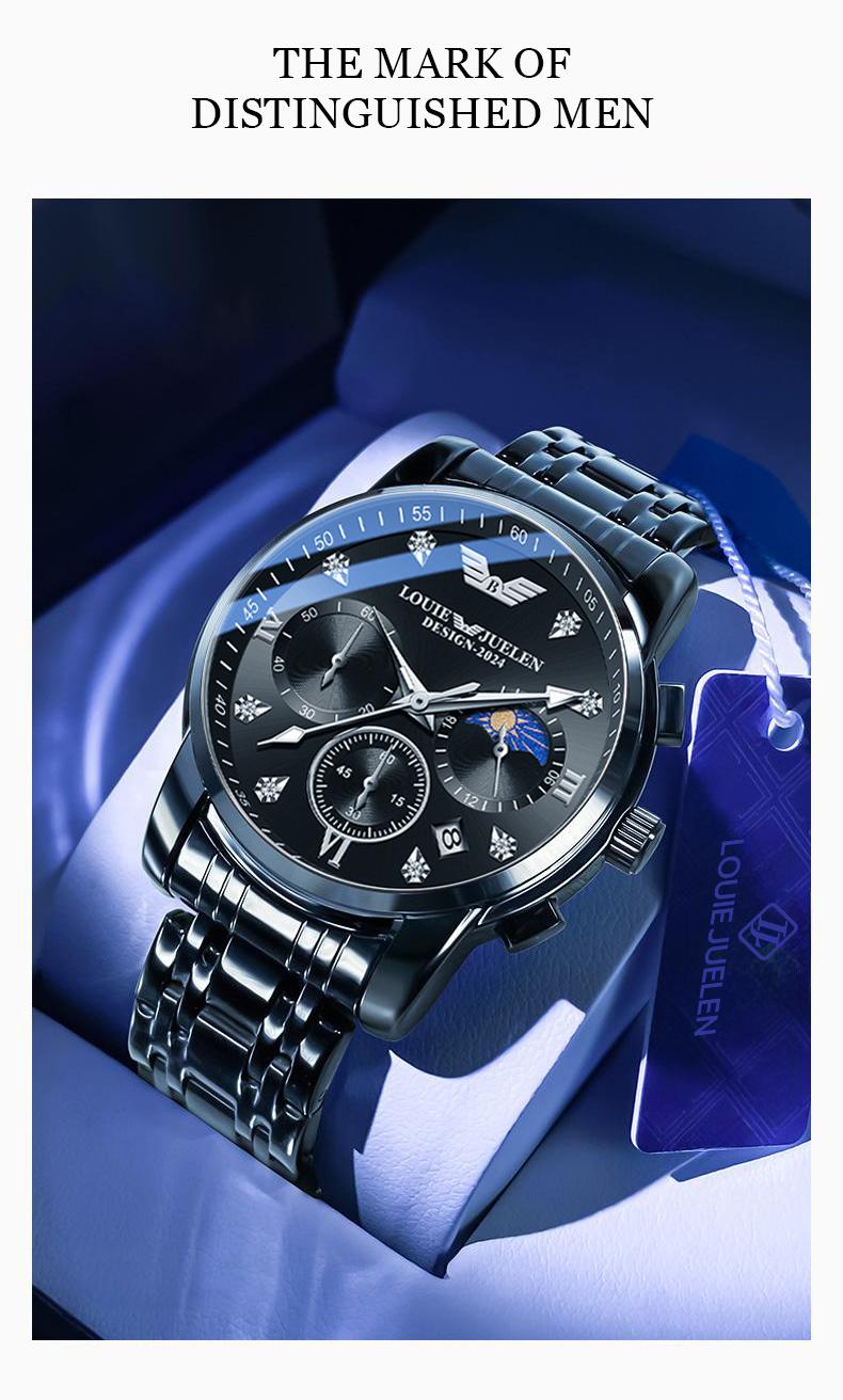 LOUIEJUELEN Elegance Men's Watch Swiss Precision 40mm Alloy Case Sapphire Crystal Stainless Steel Water-Resistant Shockproof Luminous Dial for Business Social Events