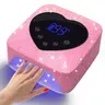 74W Cordless Rechargeable Pink Diamond Hand-Inlaid Sparkle UV-LED Nail Lamp - LED Nail Light with 5 Timer Settings, Touch Control, Auto Sensor On/Off, Fast Drying for Salon & Home Gel Care
