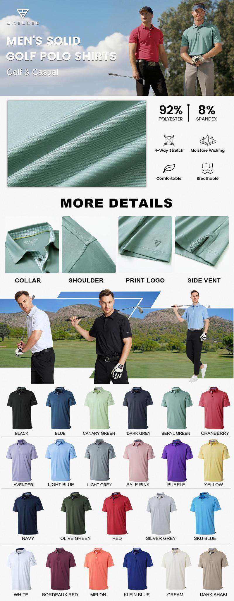 MAELREG Mens Polo Shirts Short Casual Dry Fit Performance Designed Collared Golf Polo Shirts for Men Plus Size Men's Tops MAELREG Mens Polo Shirts Short Casual Dry Fit Performance Designed Collared Golf Polo Shirts for Men Plus Size Men's Tops