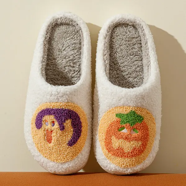 Halloween Cookie Slippers, Halloween Slipper, Pumpkin Ghost Slipper, Spooky Slipper, Halloween Costume, Fluffy Slipper, Spooky Season