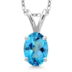 1.00 Ct Oval American Blue Mystic Topaz 925 Sterling Silver Pendant with Chain