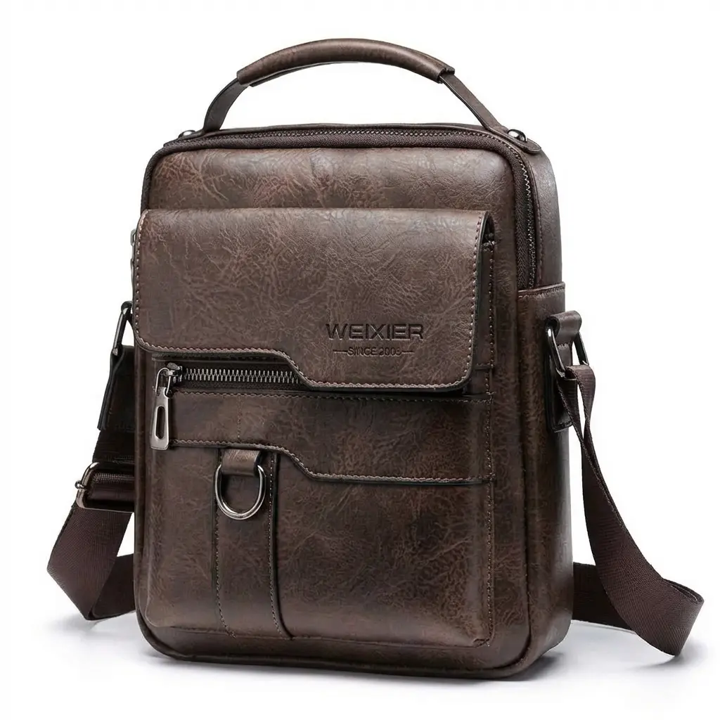 WEIXIER Men's Crossbody Bag, Vintage PU Leather Shoulder Satchel, Large-Capacity Commuter Chest Pack for Business & Travel with Adjustable Strap, Leather Shoulder Bags, Casual Crossbody Bags