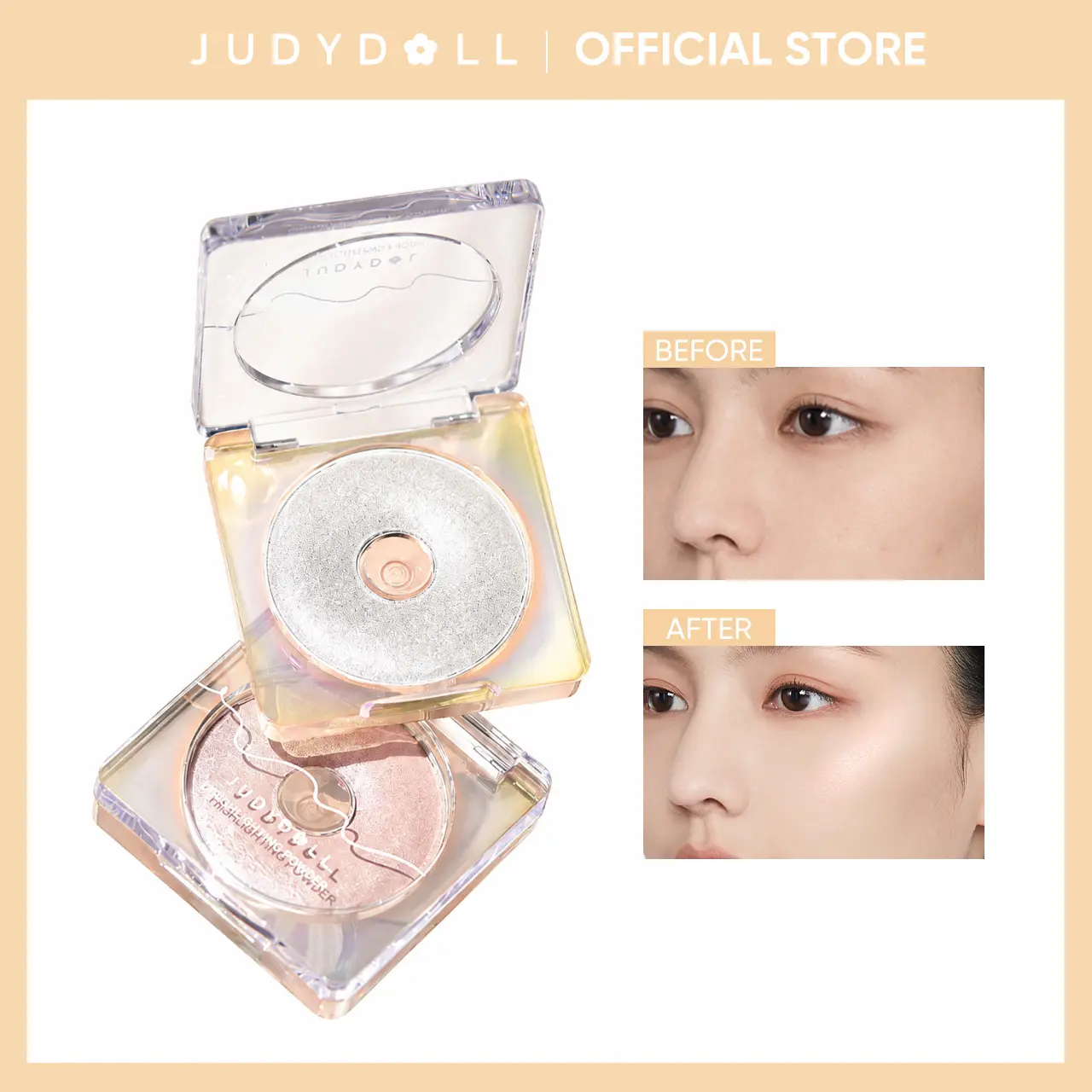 JUDYDOLL Starlight Glitter Highlighter Powder - Smooth Cosmetic, Highlighter Makeup, Brightens Skin Tone, Enhances Makeup Color, Transparent Fine Shimmer, Color Correction, Refreshes Look, Summer Use, Powder Highlighter