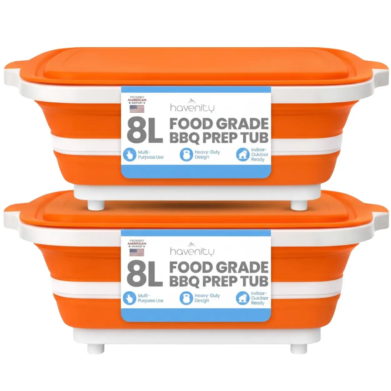 Havenity 2-Pack 8L Multi-Functional Collapsible BBQ Prep Tub with Lid, Kitchen Food Storage Container, Camping Grilling Cutting Board summerwins