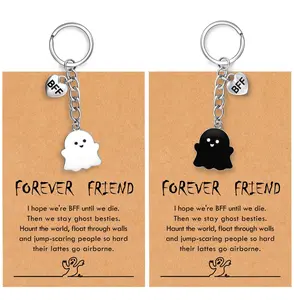 BFF Ghost Keychain Set (Black & White) - Stainless Steel Forever Friends Gift for Him & Her