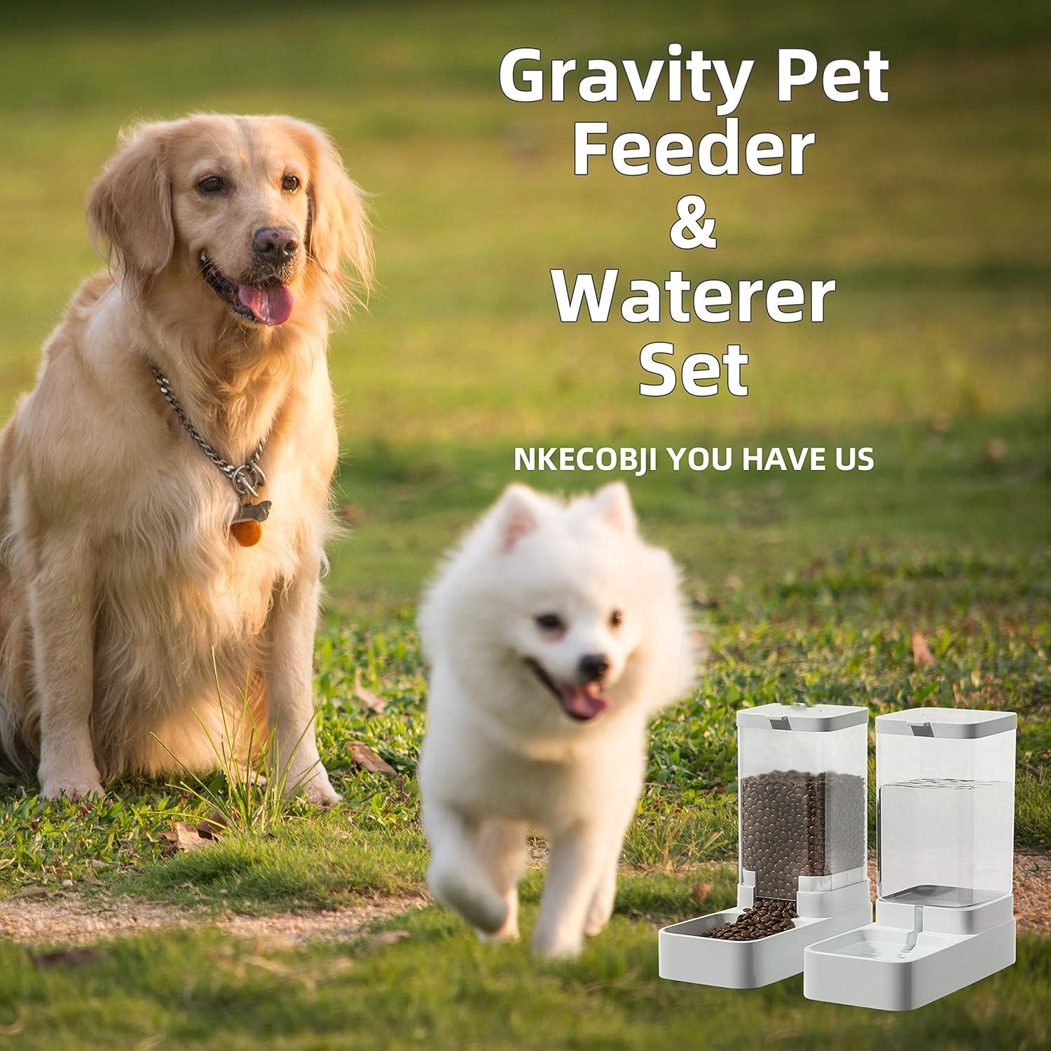 Pet Automatic Feeding and Drinking Set, One Feeder and One Water Feeder with Automatic Adjustment for Daily Feeding of Cats, Dogs and Other Pets Water Bottle with Accessories Dispenser Dry Food Animal