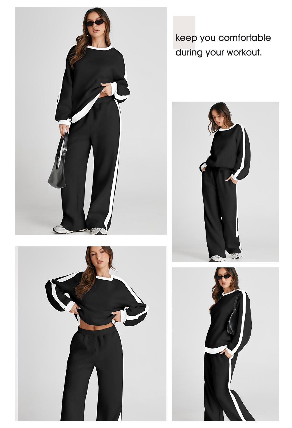 Aleumdr Women's 2 Piece Outfit Fleece Sweatsuit Casual Lounge Matching Sets Crewneck Loose Fit Cozy Sweatshirt & Straight Leg Sweatpants Womenswear Clothes Chic SpringStatements