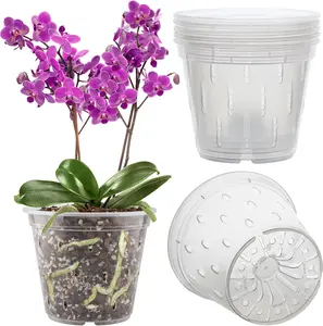 Orchid Pot, 6 Pack Orchid Pots with Holes, 5.5 Inch Clear Plastic Flower Planters for Repotting Indoor Outdoor, Breathable Slotted Nursery Planter Remiawy
