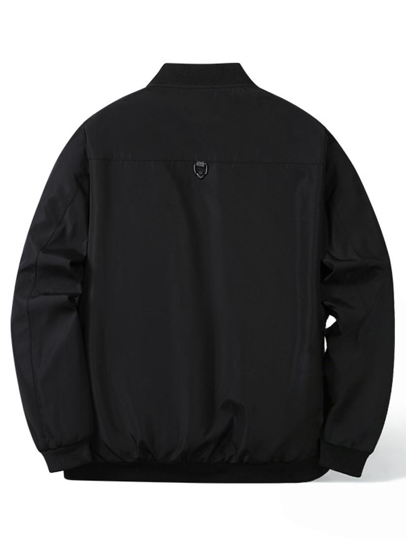 Men's solid color zip-up jacket, lightweight and easy to carry, regular fit casual long sleeves, polyester outerwear top, solid color zip-up coat, suitable for everyday wear in autumn and winter.