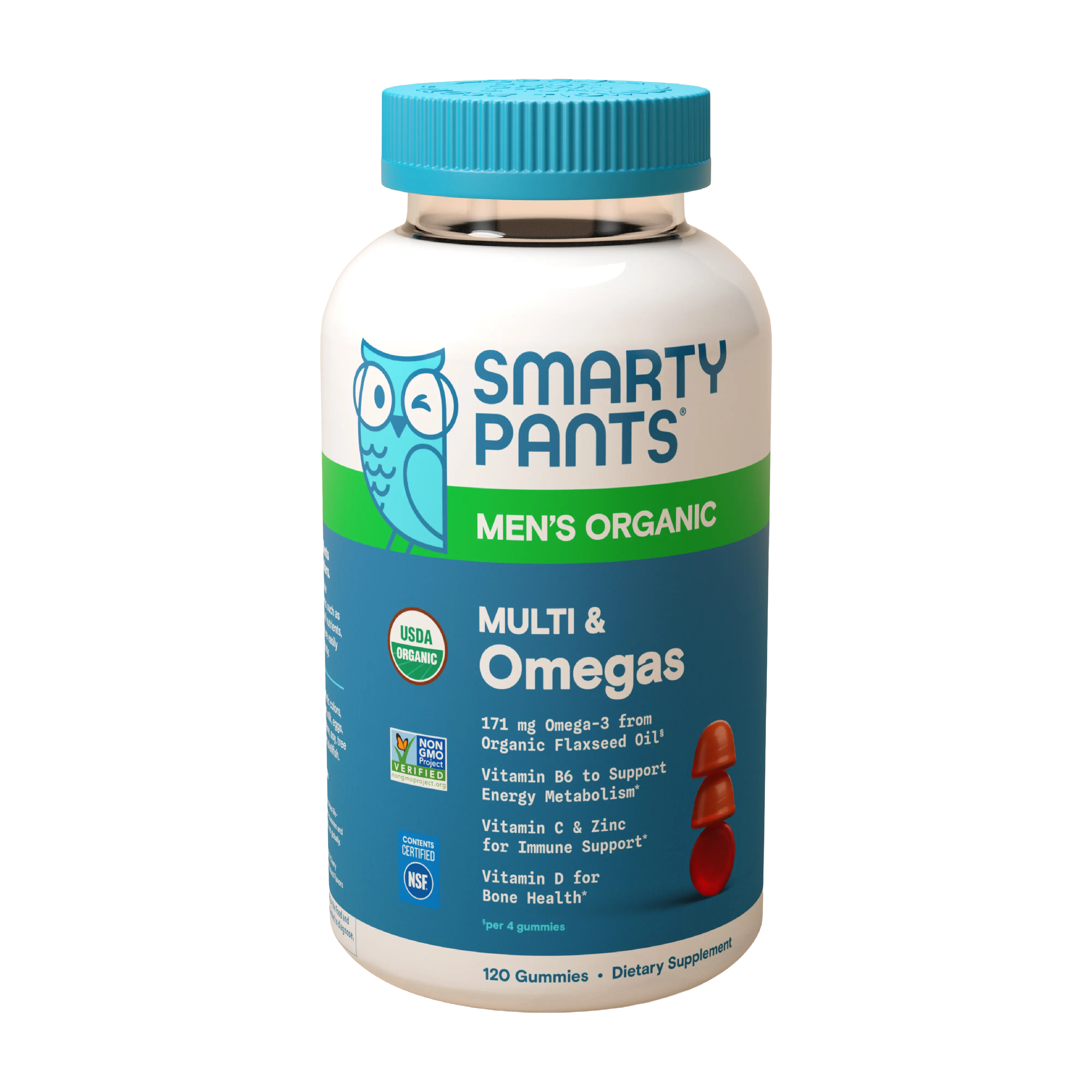 SmartyPants Men's Organic Multi & Omegas Healthcare Vitamin Supplement with 16 Nutrients Including Vitamins C D3 B12 A & Folate Plant-Based Omega-3s for Daily Nutrient Needs