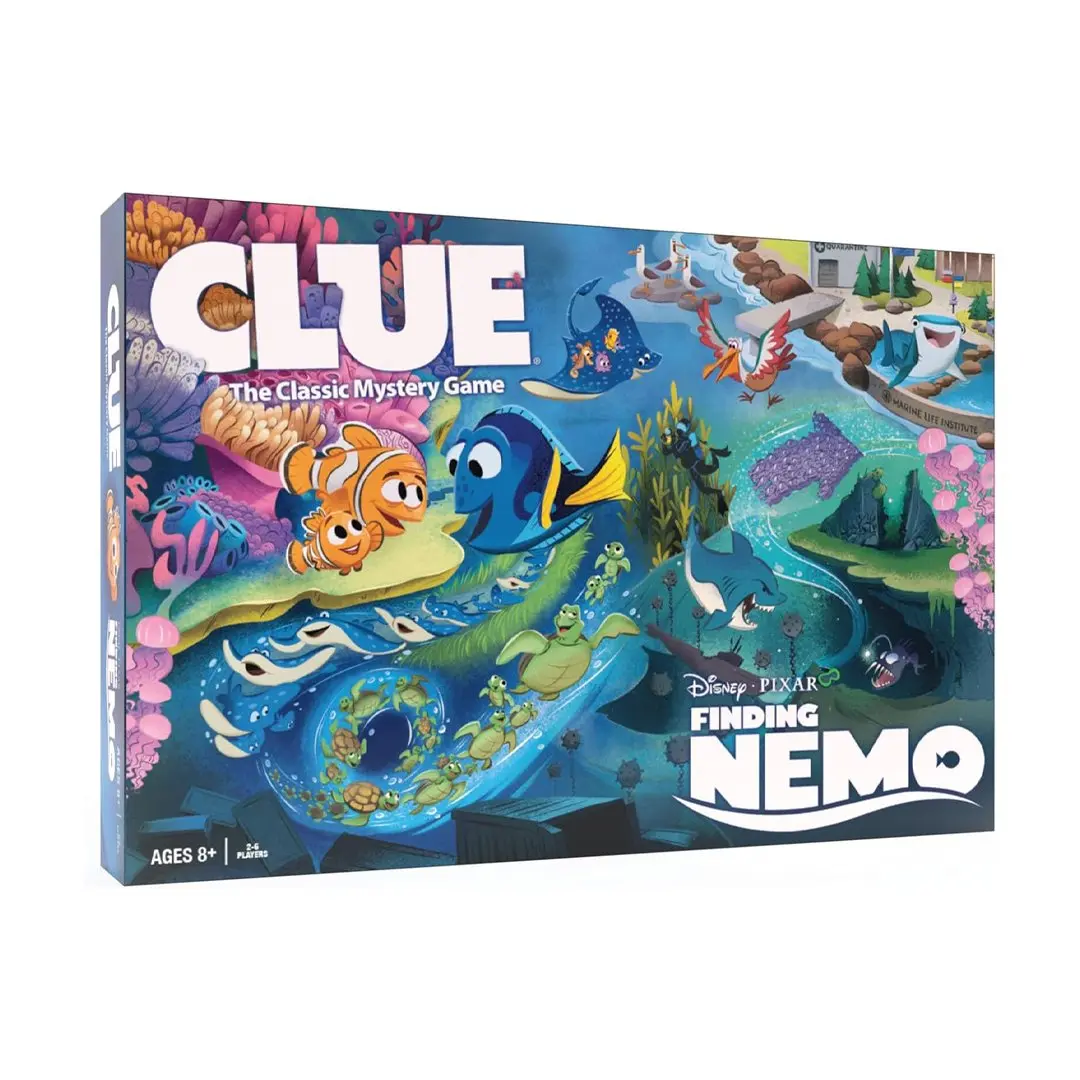 USAopoly Hasbro Clue: Finding Nemo Board Game - Destiny & Bruce Themed, 2-6 Players Family Game with Envelope, Peril Tokens, 21 Rumor Cards, 25 Intrigue Cards, 6 Character Movers for Toys & Hobbies Collection