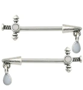Arrow Dangle Blue Opalite Stainless Steel Nipple Barbell