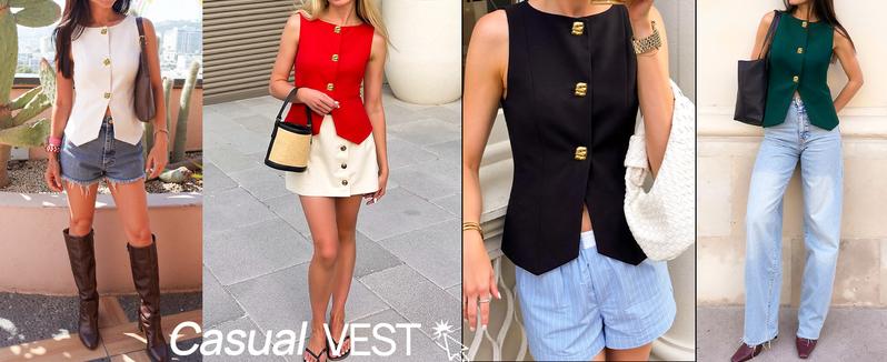 ZESICA Womens Summer Sleeveless Suit Vest 2026 Boat Neck Button Down Formal Vest Tops Casual Trendy Work Blazer Waistcoat