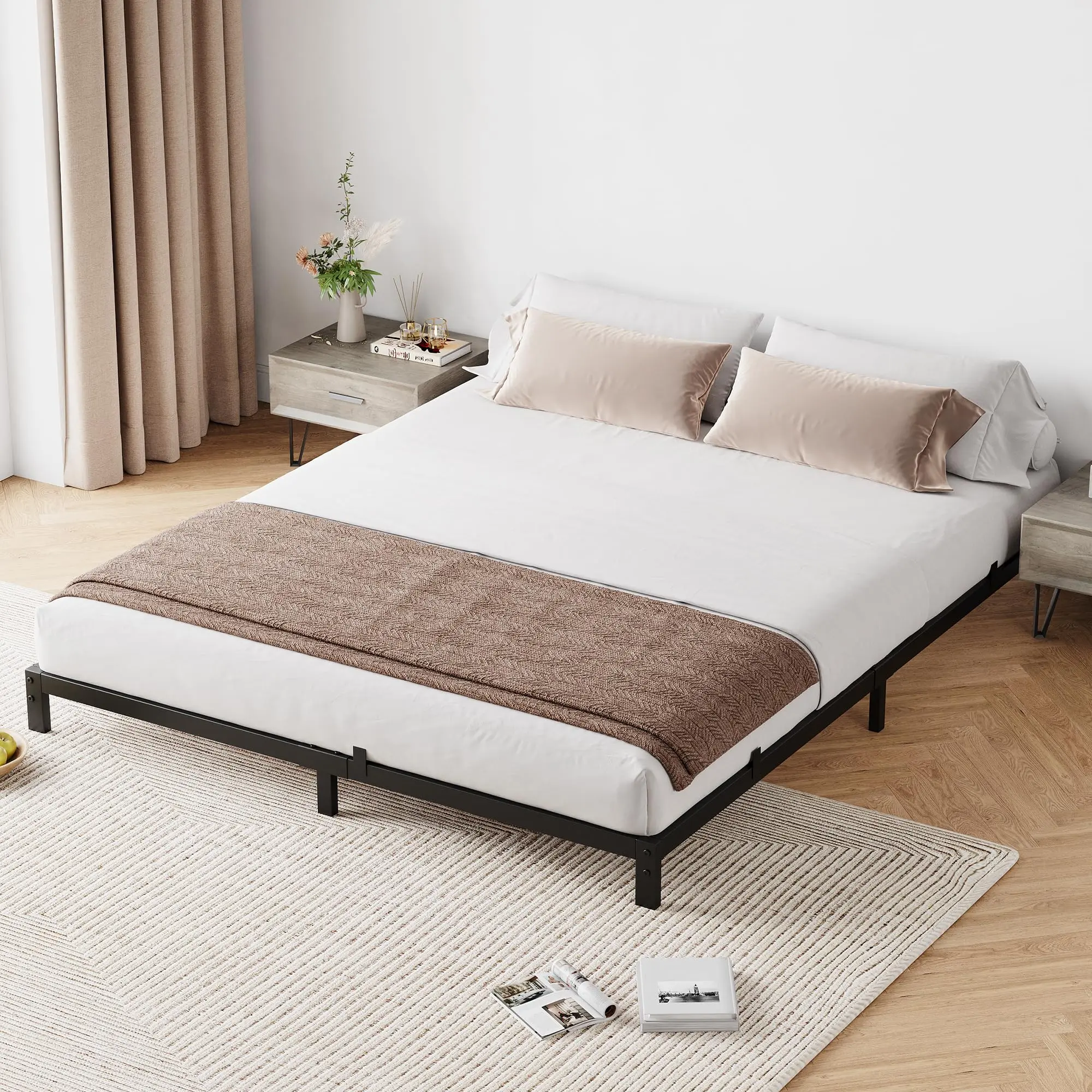 Garvee - Queen Bed Frame 6 Inches, No Box Spring Needed, Low Profile Metal Platform Mattress Base, No Box Spring Needed, Easy Assembly, Noise-Free/Black