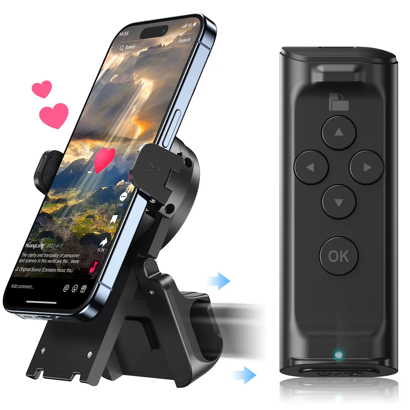 PUTARE Remote Control for TikTok Scrolling with Smartphone Holder Stand, Wireless Page Turner, Camera Shutter Video Recording for iOS Android, Phone Selfie Accessory, Gifts for Men Women, tiktokshopbacktoschool