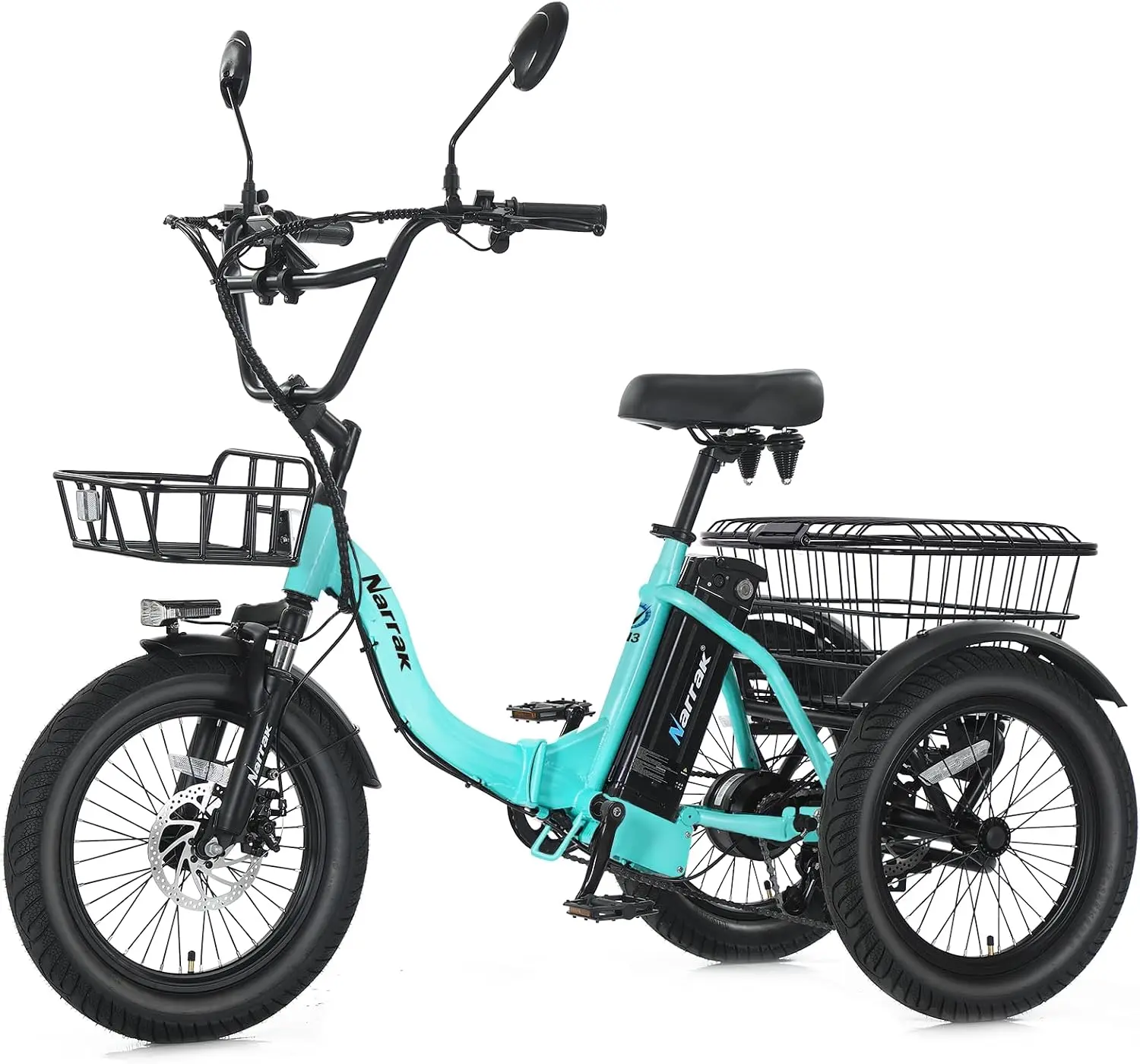 BCSCDSElectric Tricycle for Adults,18" x 3.0 Fat Tire Folding Electric Trike,3 Wheels Electric Bicycle Bikes, Peak 700W Step-Thru Etrike with 468WH Removable Battery and Large Basket for Women Men