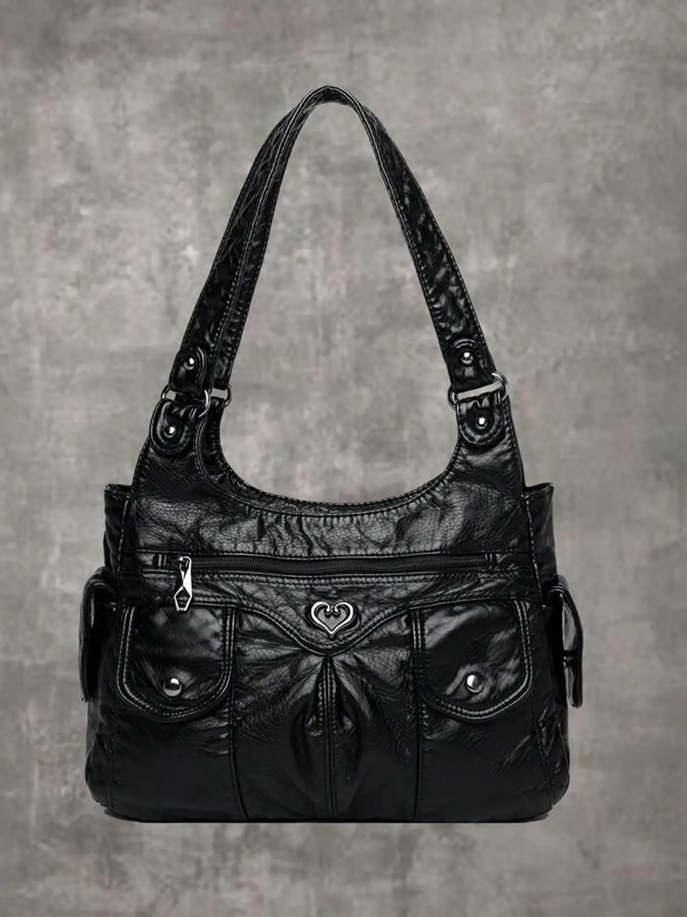 Women's Fashionable Heart-Decorated Plain Tote Bag, Casual Large-Capacity Shoulder Shopping Bag, Versatile Handbag Purse, Casual Trendy Purse for Daily Use, Aesthetic Shoulder Handbag, Casual Bags