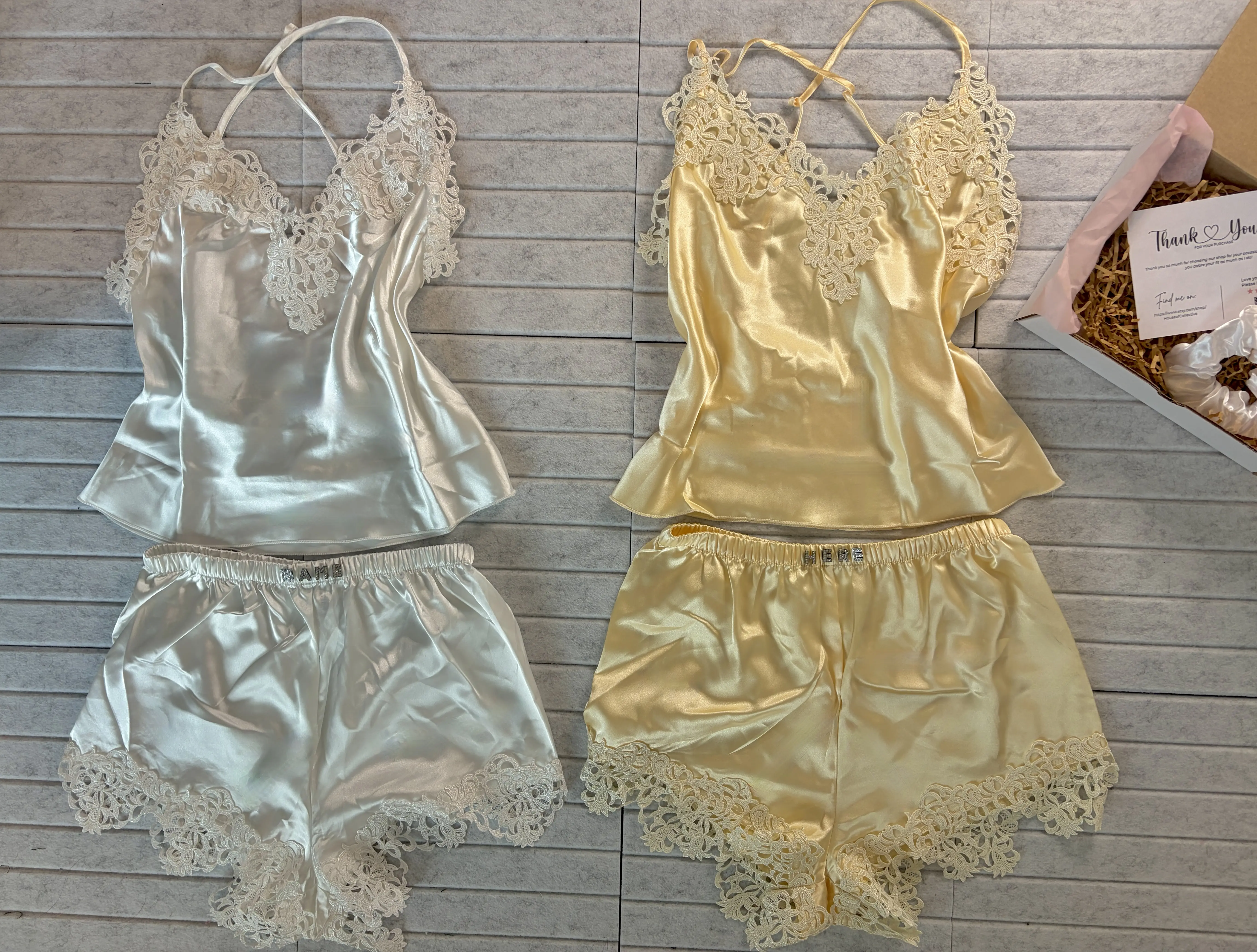 Lovely Lace Satin Top & Cheeky Shorts Loungewear Pajama Lingerie Set l Gift l Valentines Day l Personalizable