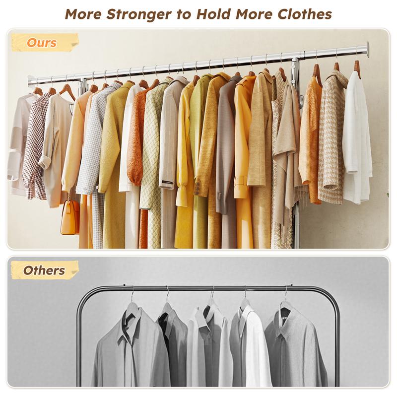 Raybee Heavy Duty Clothes Rack Load 450 LBS, Clothing Racks for Hanging Clothes Rolling Garment Rack with Wheels & Shelf, Portable & Adjustable Chrome [Black Friday]