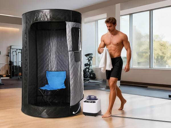 Syvio Portable Sauna Box for Relaxation, Detoxification, Steam Sauna Tent for Home with 3.0L Steamer, Folding Chair, Remote Control, Doormat, 9 Levels, 3.6' x 3.6' x 5.9', Circular