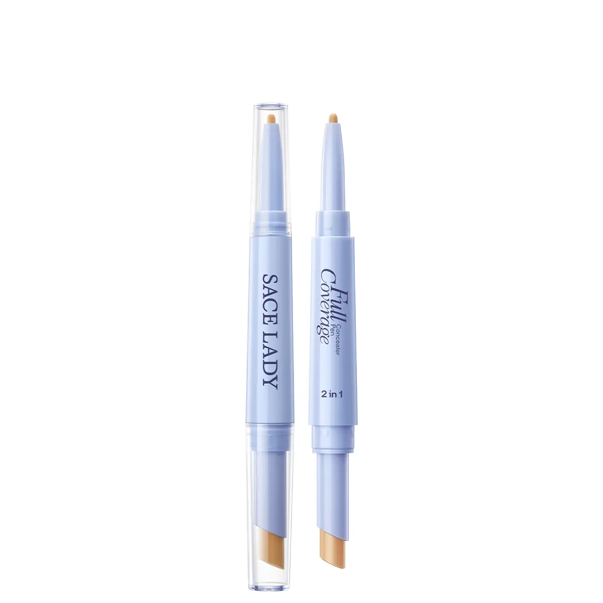 Sace Lady 2-in-1 Full Coverage Cosmetic Concealer Pen - Dual-End Cover Cream Stick, Ultra-Precise, Waterproof, Lightweight, Sweatproof for Dark Circles, Acne, Blends Well with Foundation (#02 Natural)