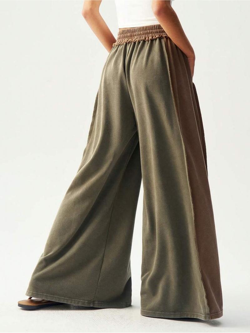 BOHO Ladies' Casual Knitted Patchwork Color Loose Wide-Leg Washed Pants