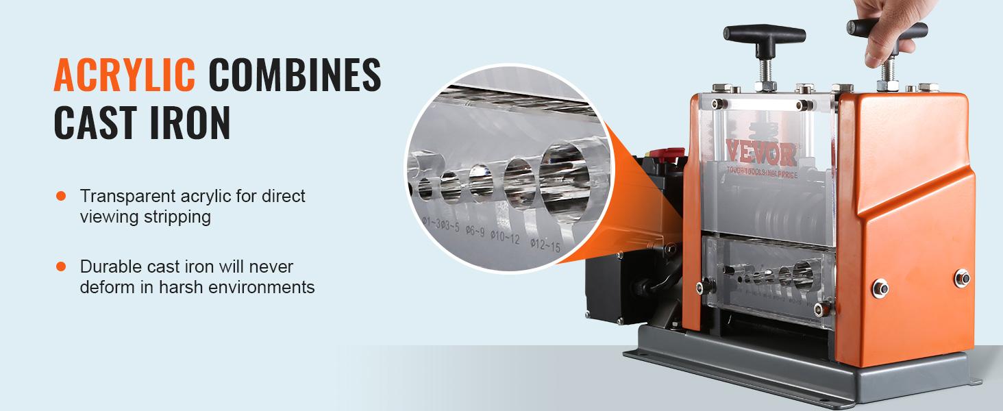 VEVOR Electric Cable Stripping Tool, 0.06''-0.98'' Motorized Wire Stripper, 60W, Features Clear Depth Gauge, Includes 6 Circular & 1 Flat Channels for Efficient Copper Wire Recycling VEVOR Super Brand Day VEVOR Electric Cable Stripping Tool, 0.06''-0.98'' Motorized Wire Stripper, 60W, Features Clear Depth Gauge, Includes 6 Circular & 1 Flat Channels for Efficient Copper Wire Recycling VEVOR Super Brand Day