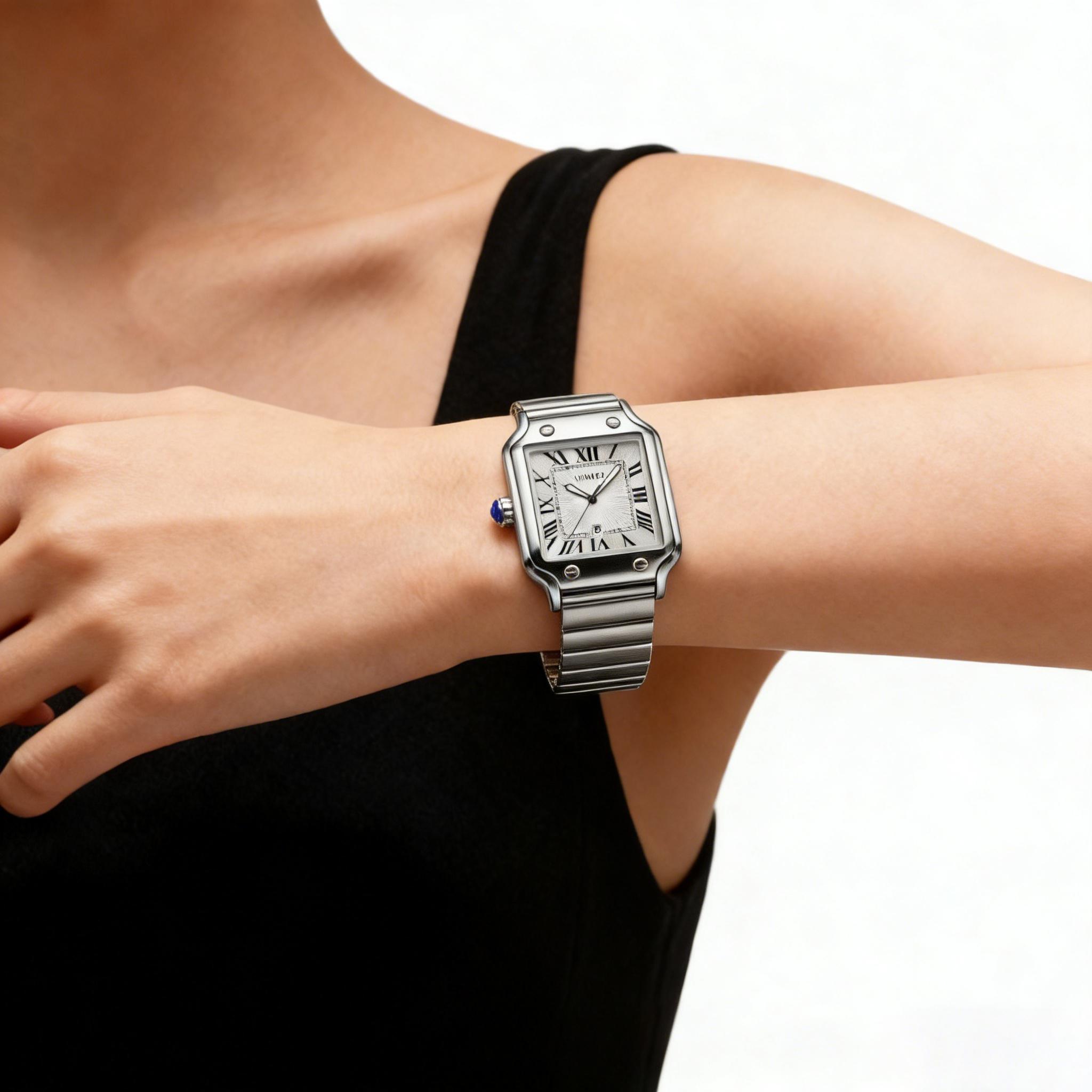 [Mother's Day Gift]Unisex Silver Square Watch Roman Numerals Date Display - Luxury Stainless Steel Analog Waterproof Wristwatch for Men Women - Old Money Aesthetic Style - Classic Business Casual Fashion Gift