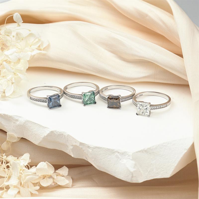 Delzzad 2ct Solitaire Ring Princess Synthetic Moissanite S925 Christmas Gift